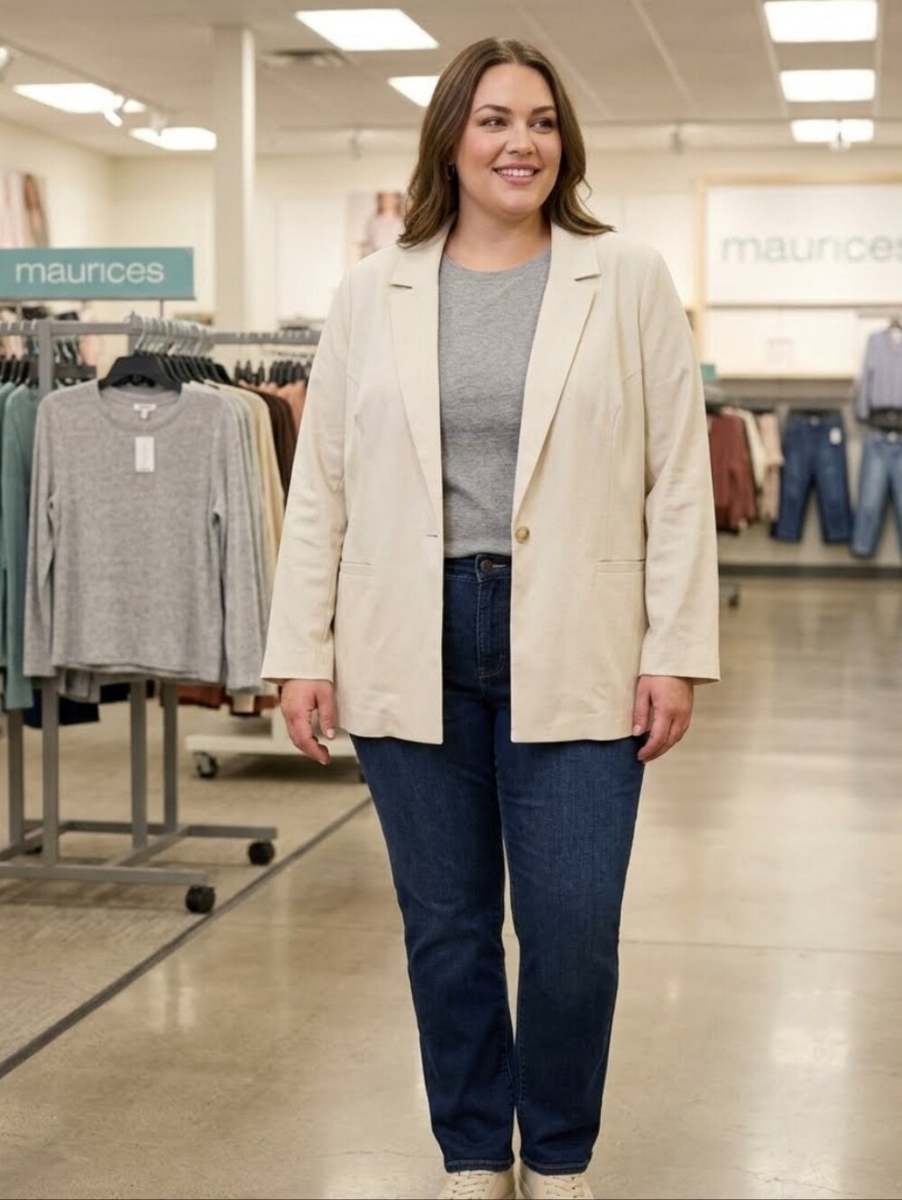 Maurices Boyfriend single Button Blazer Sz 4X NWT Color Oatmeal Heather